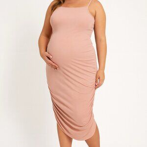SHEIN Plus Size Pink Ruched Maternity Bodycon Dress - Size XL
